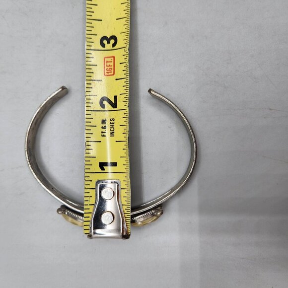 Silver Tone Cuff Bracelet Western Bohemian 3 Setting Adjustable Yellow Green - Picture 5 of 6